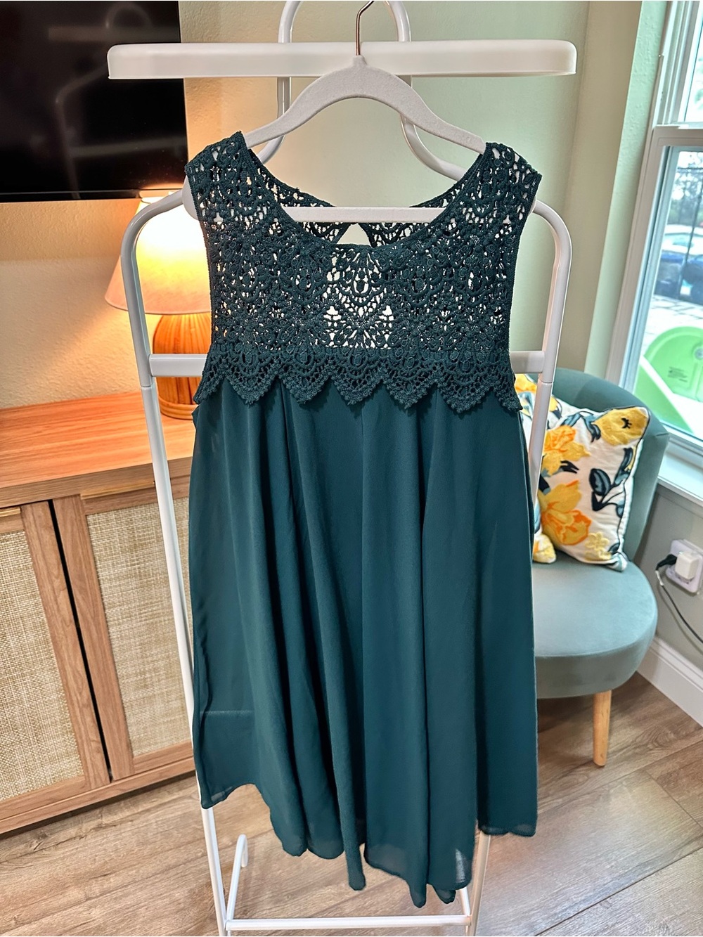 Women’s Dark Teal Lace Bodice Chiffon Dress - Small/She + Sky